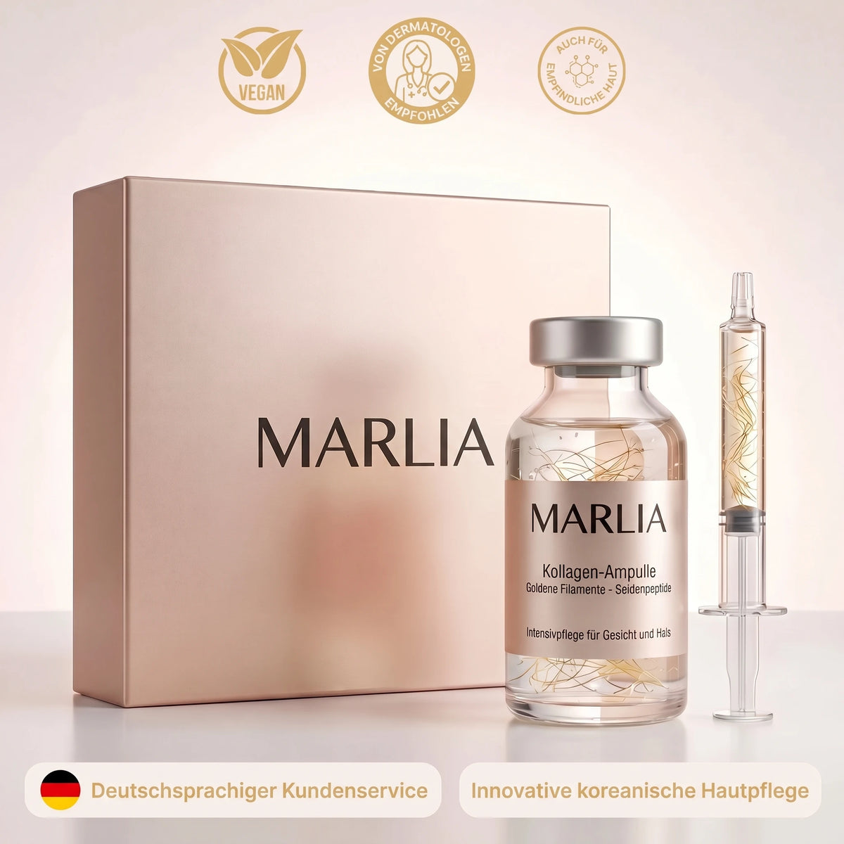 Marlia Kollagen-Serum mit Seidenpeptiden und Kosmetik-Applikator